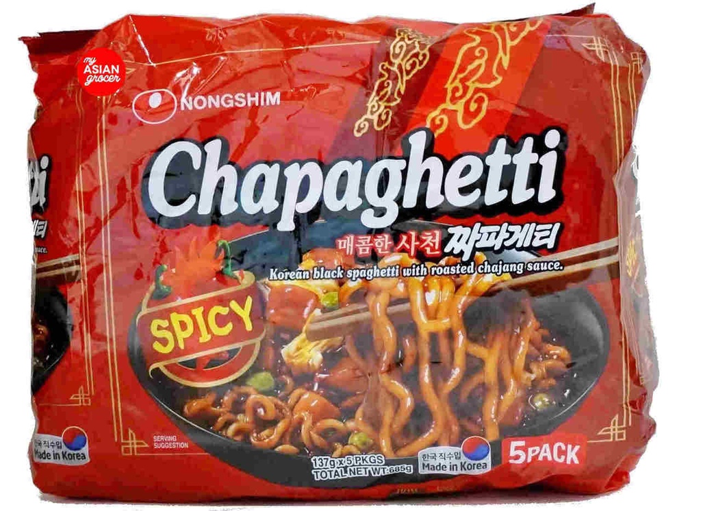 NONGSHIM Instant Noodle Chapagetti Spicy Korean Black SpaghetHti With Roasted Chajang Sauce 685g (137g x 5Pcs)